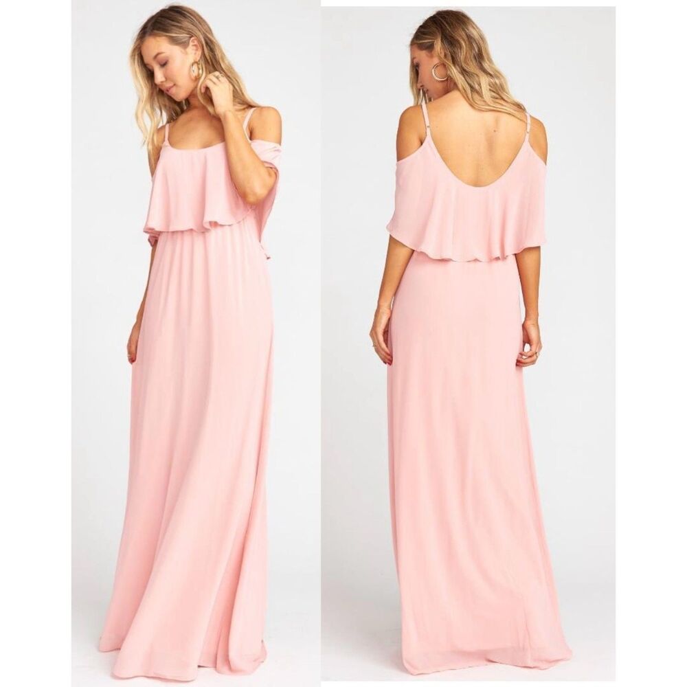 Show Me Your Mumu Caitlin Pink Chiffon Maxi Dress M Ruffle Gown Prom Bridesmaid - Picture 2 of 10